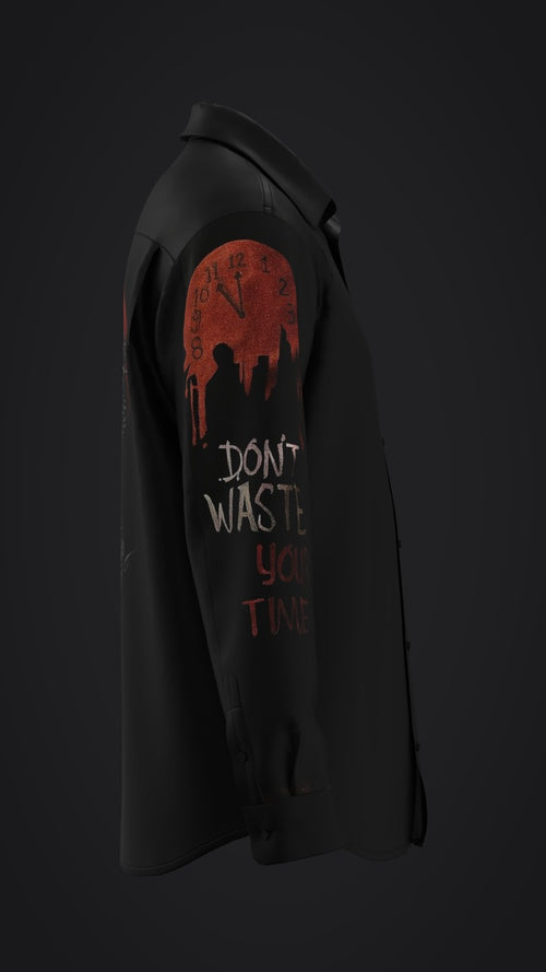 Hand-Painted “Lunar Beast” Black Shirt – Fierce Wolf & Dragon Art