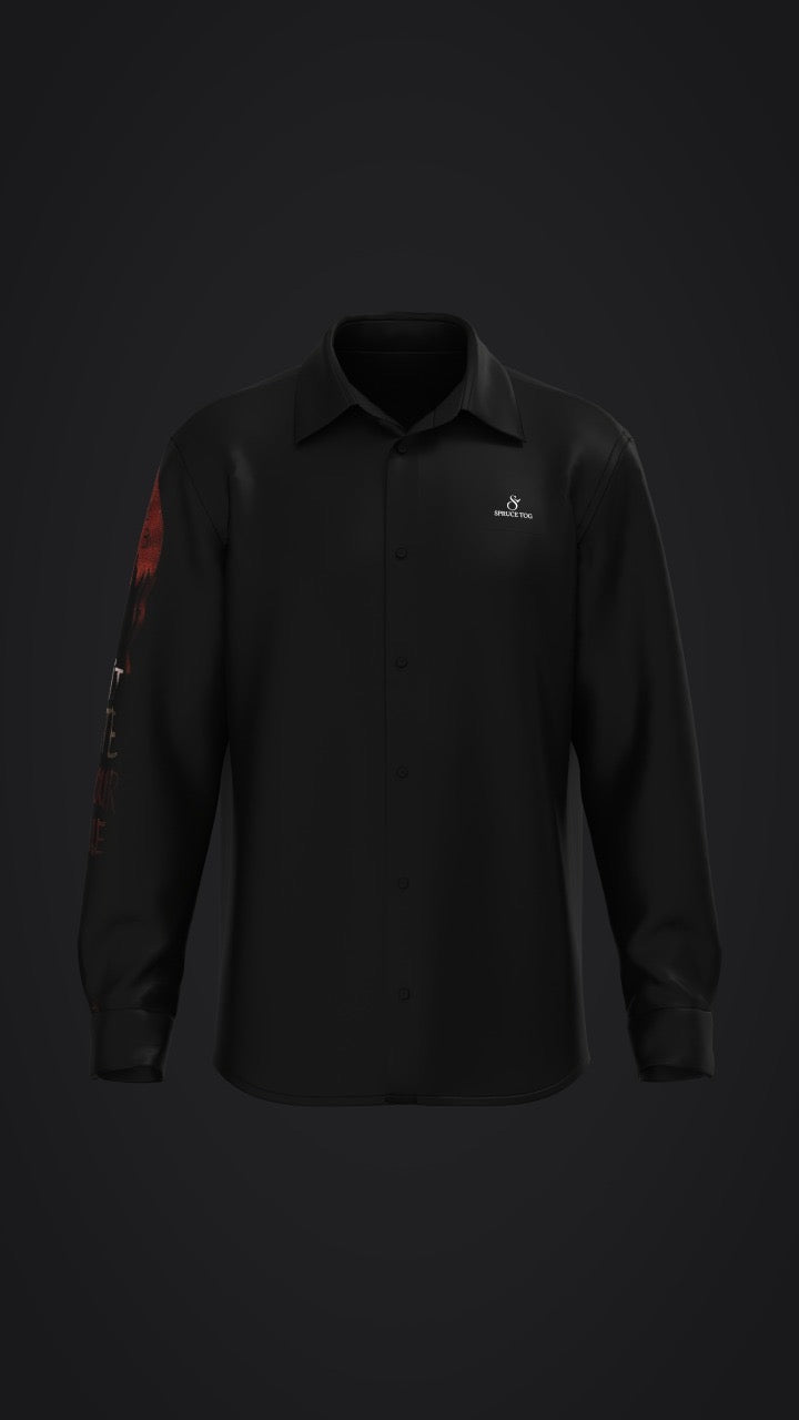 Hand-Painted “Lunar Beast” Black Shirt – Fierce Wolf & Dragon Art